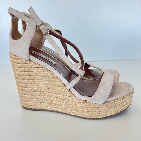 TABITHA SIMMONS Beige Jenny Flesh Kidsuede Platform Wedge Espadrilles Sz 39 M - Picture 2 of 15